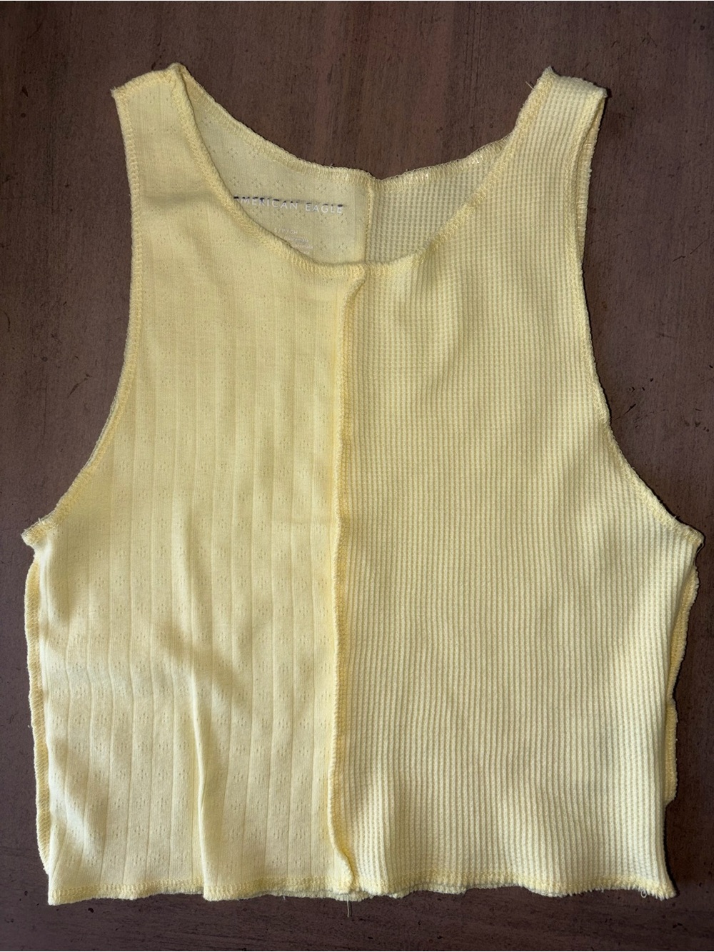 American Eagle Outfitters Yellow Ribbed Split-Panel Crop Top